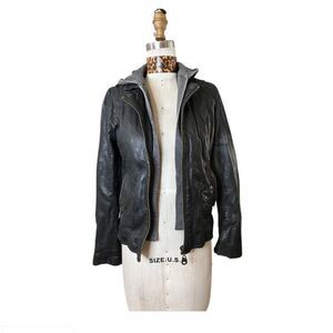 B1 Doma My St Skin Leather Jacket with hoodie sweater in size large